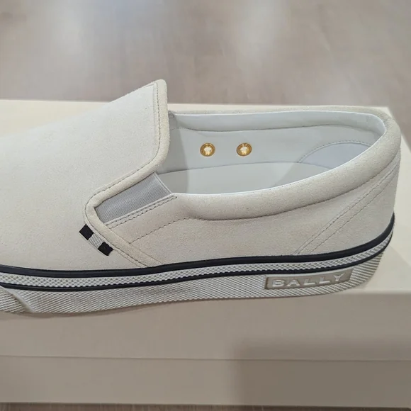 Mens BALLY "Leroy" Suede Distressed Slip On Sneakers Off-White 46 US 13 - Picture 3 of 9